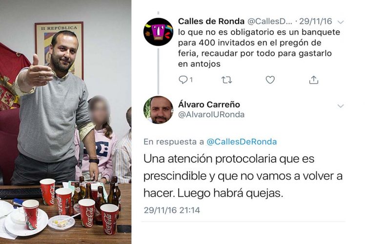 Álvaro Carreño (IU) dijo en 2016 que ya no habría más copas y canapés, ahora se gasta otra vez 6.600 euros en copas y canapés