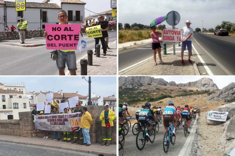 La otra cara de la Vuelta: varios colectivos aprovechan el tirón mediático para exigir una autovía, la apertura del Puente o mejoras laborales en el Infoca