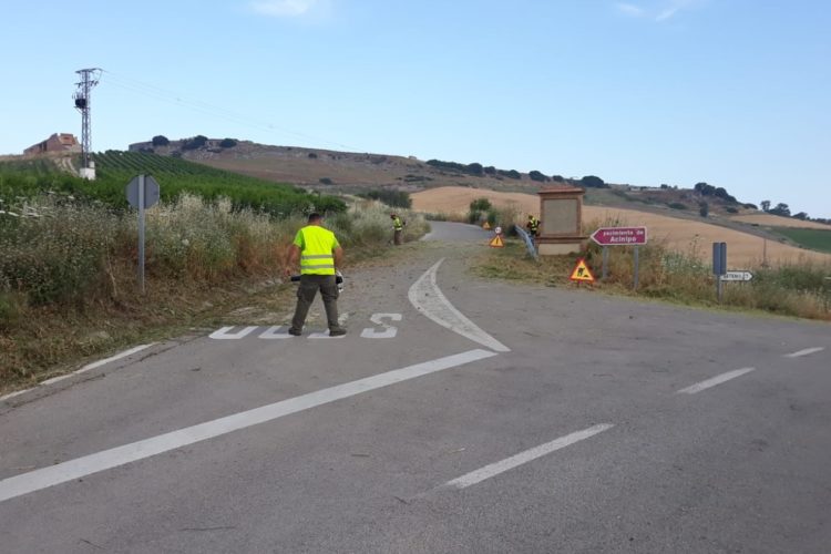La Diputación de Málaga realiza tareas de limpieza y desbroce en la carretera de Acinipo