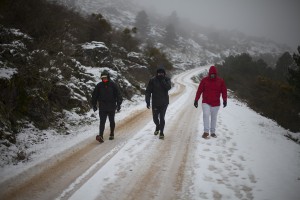 La nieve también cubría parte del carril de acceso al parque.