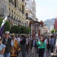 Algo más de 100 rondeños emprendieron el camino a la aldea del Rocío en la mañana del lunes.