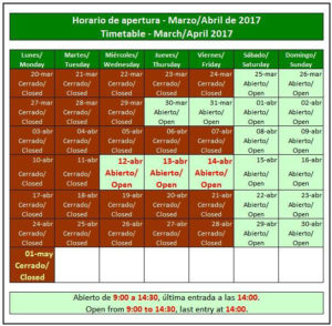 Calendario de visitas de Acinipo en abril.
