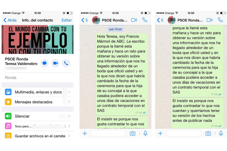 Los mensajes de Whatsapp del ‘caso boda’ que traen de cabeza a Valdenebro