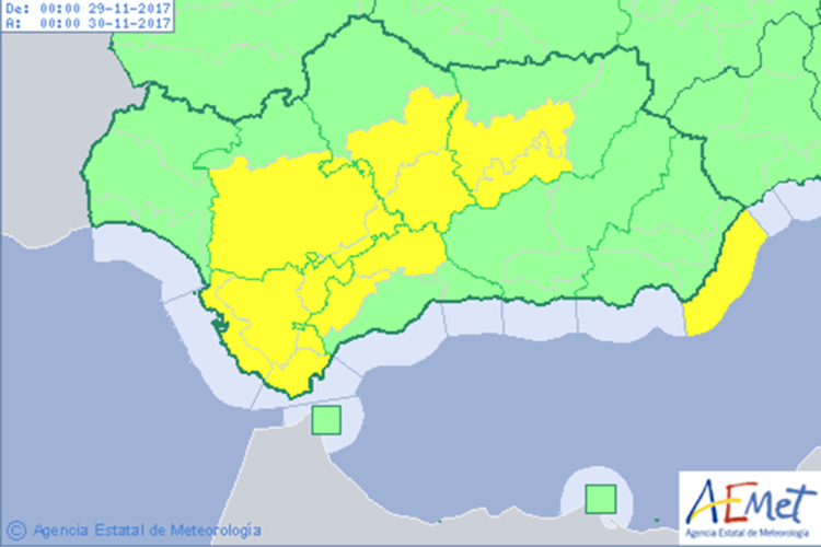 La comarca de Ronda entra esta madrugada en alerta amarilla por intensas lluvias que pueden alcanzar los 60 litros
