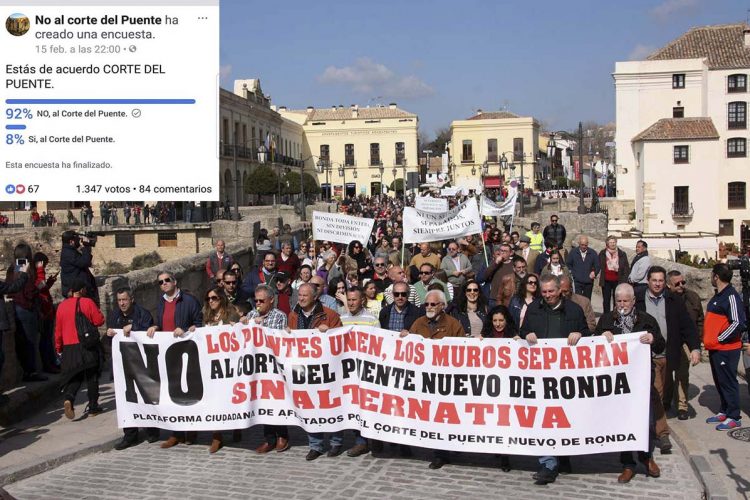 El 92% de los rondeños está en contra del corte del Puente Nuevo, según un sondeo realizado por la plataforma ciudadana