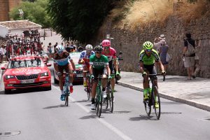 El grupo de los seis ciclistas escapados.