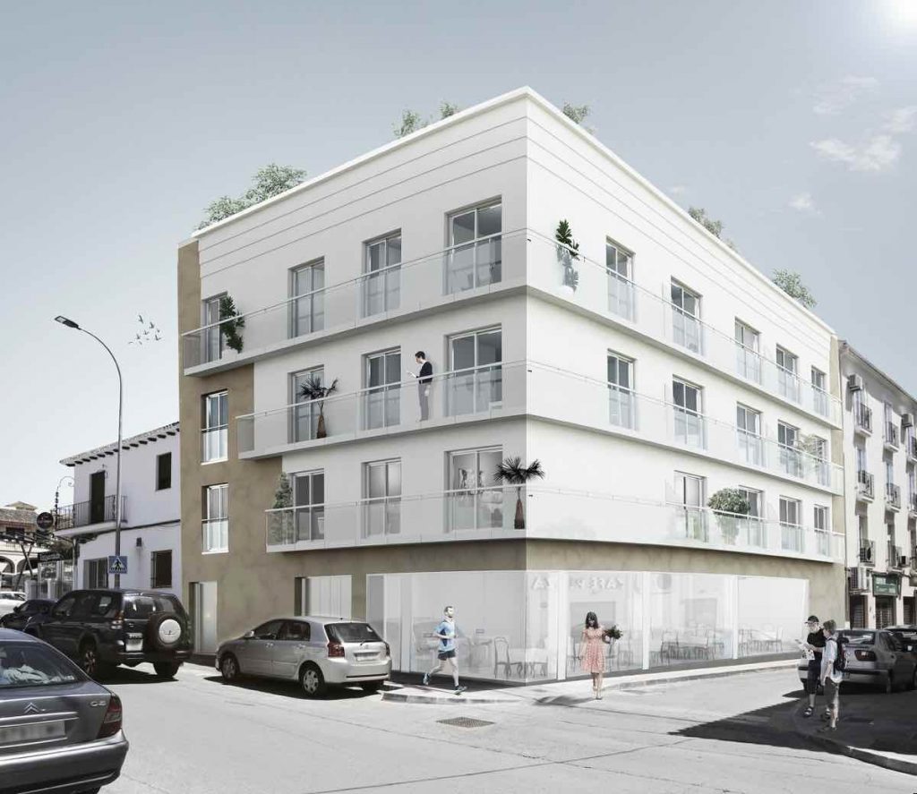 El Edificio Jaén, junto a la Plaza del Ahorro, se compone de seis viviendas de tres dormitorios en tres plantas, plazas de garaje y trasteros