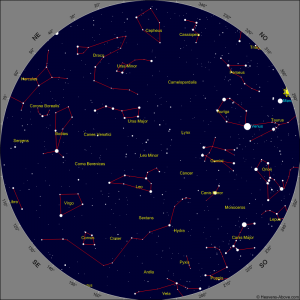 Mapa Celeste y localización de Venus. 