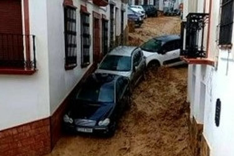 Setenil de las Bodegas se ve sorprendida por una impresionante riada que ha inundado casas y arrastrado coches