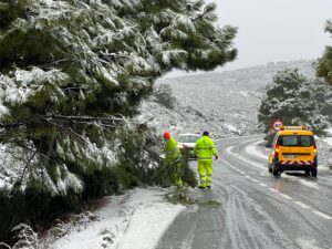 Nieve en la recta de la Cruz Roja.