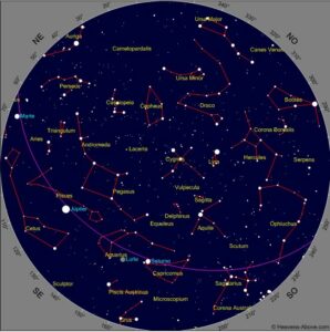 Carta celeste desde Ronda el 13 de agosto a las 2 de la madrugada. 